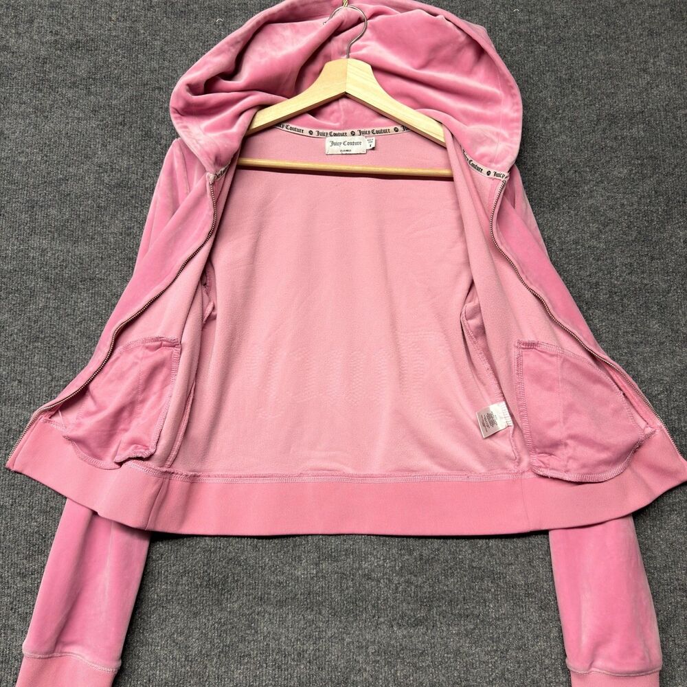Juicy Couture Velour Hoodie Womens M Pink Full Zip Rhinestone Juicy Y2K Logo - Picture 6 of 16